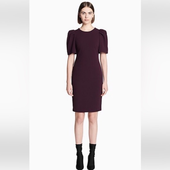 Purple Sheath Midi Dress with Puff Sleeves - Picture 4 of 4